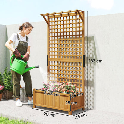 Outsunny Raised Bed with Drainage Holes, Wood Planter with Trellis for Climbing Plants to Grow Vegetables, Flowers, Yellow