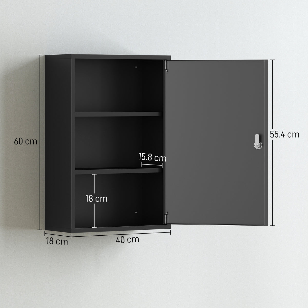 kleankin 3-Tier Steel Wall Mount Medicine Cabinet in Black