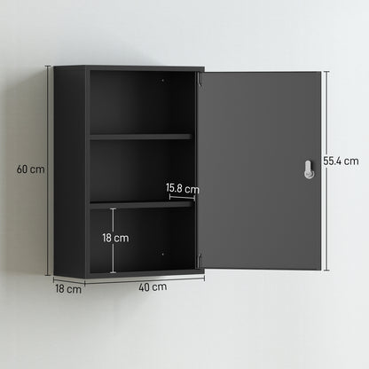 kleankin 3-Tier Steel Wall Mount Medicine Cabinet in Black