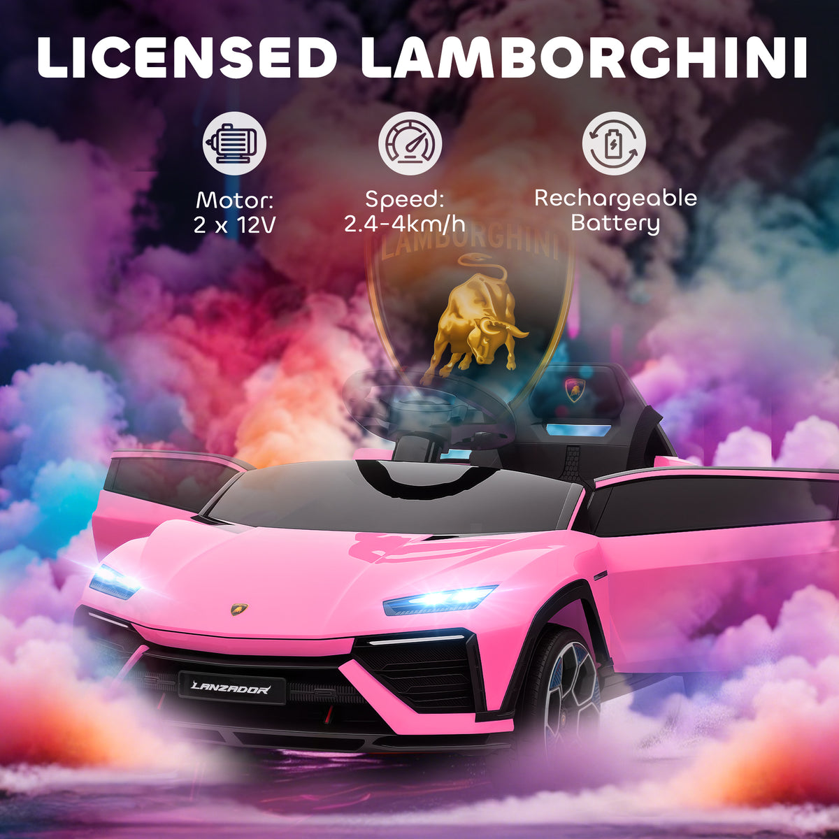 AIYAPLAY 12V Licensed Lamborghini Electric Cars in Pink