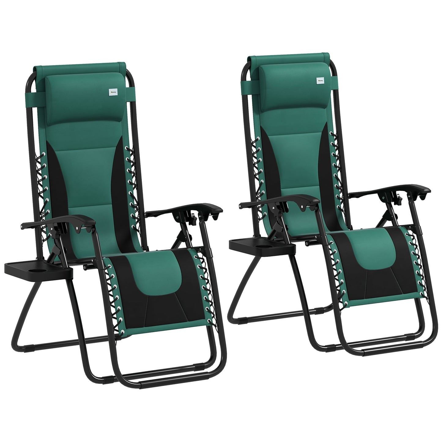 Outsunny Zero Gravity Lounger Chair Set of 2, كرسي قابل للطي للاسترخاء في الفناء مع مقعد مبطن، وحامل أكواب، ووسادة ناعمة ومسند رأس للمسبح، والتخييم، أخضر