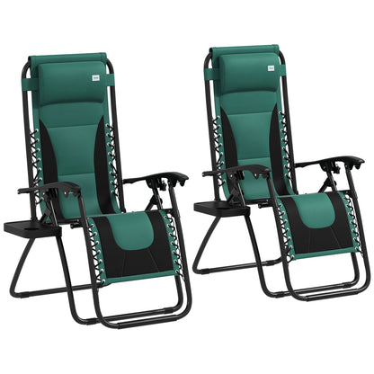 Outsunny Zero Gravity Lounger Chair Set of 2, كرسي قابل للطي للاسترخاء في الفناء مع مقعد مبطن، وحامل أكواب، ووسادة ناعمة ومسند رأس للمسبح، والتخييم، أخضر
