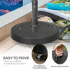 Outsunny 25kg Resin Garden Parasol Base with Wheels and Retractable Handles, Round Outdoor Market Umbrella Stand Weight for Poles of Î¦38mm to Î¦48mm, Black