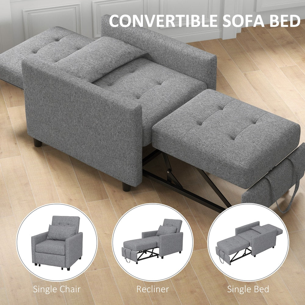 HOMCOM 3-In-1 Single Chair Bed with Adjustable Backrest in Grey