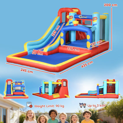 Outsunny 4-in-1 Bouncy Castle, with Slide, Trampoline, Climbing Wall, Blower, Multicoloured