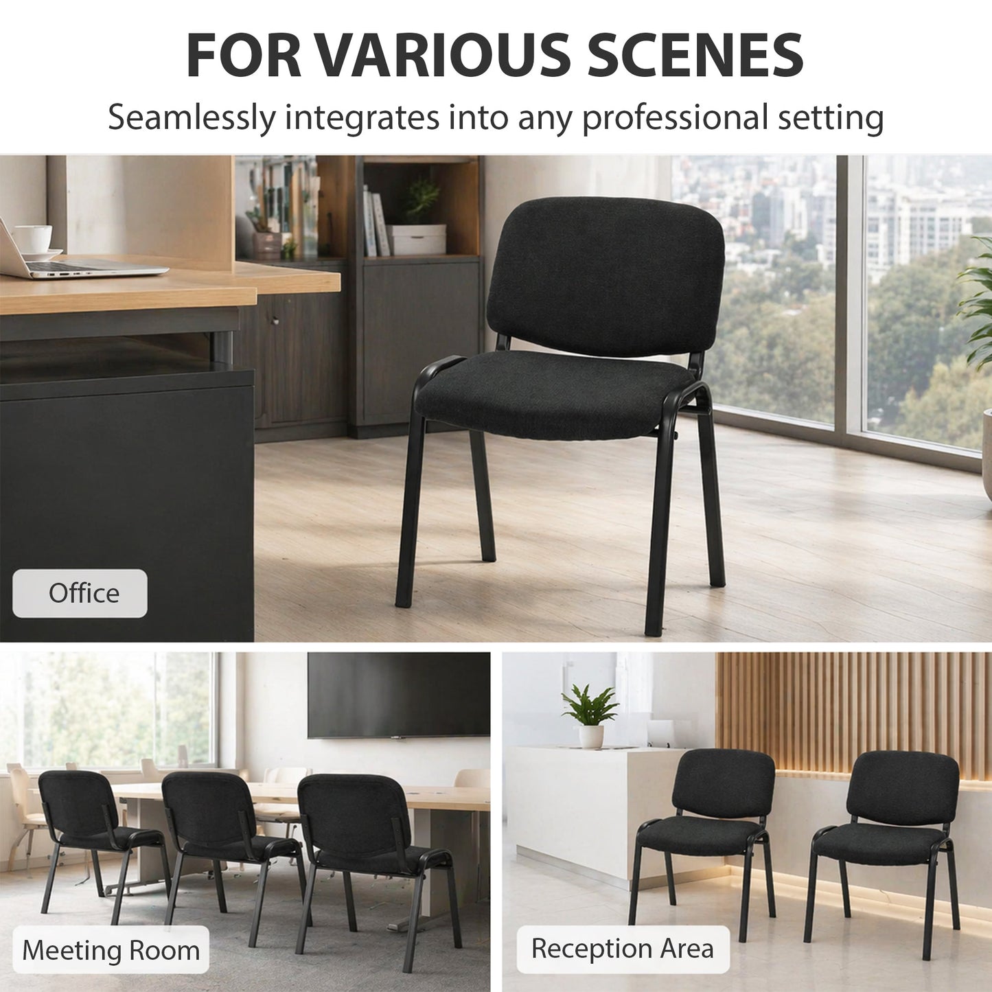 HOMCOM Meeting Chair, Stackable Ergonomic Office Chair with Padded Seat, Curved Backrest for Conference Room, Black