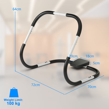 Dimensions of the portable abdominal crunch fitness trainer showing height, width and length
