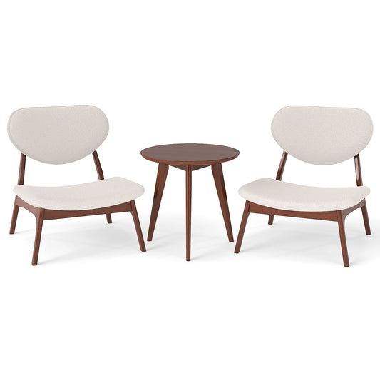 Accent Chairs Set of 2 with side table, beige fabric and wooden frames