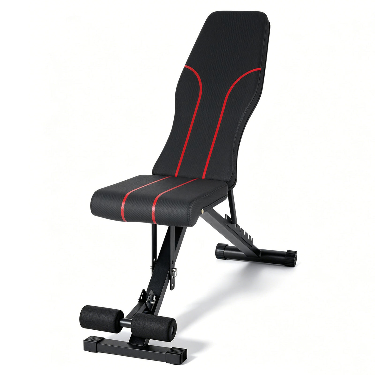 The weight bench shown in an upright position against a plain white background