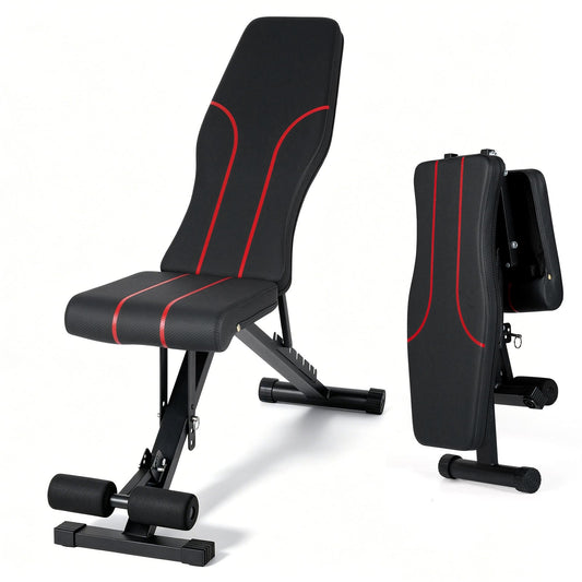 Adjustable Foldable Black Dumbbell Bench with PU Upholstery shown in upright and folded positions