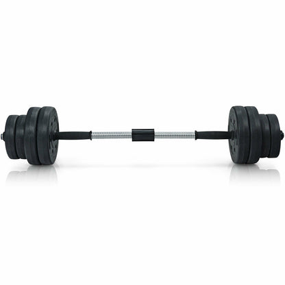 The adjustable weight dumbbell and barbell set assembled as a barbell