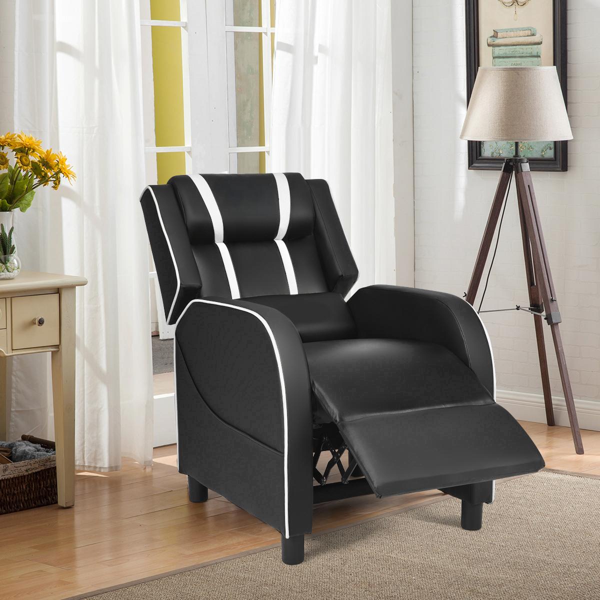 Adjustable Gaming Chair with Footrest Headrest and Lumbar Support-White