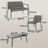 Outsunny 4 Seater Garden Furniture Set with Loveseat, Armchairs, Table, Metal Garden Sofa Set with Breathable Seats, Grey