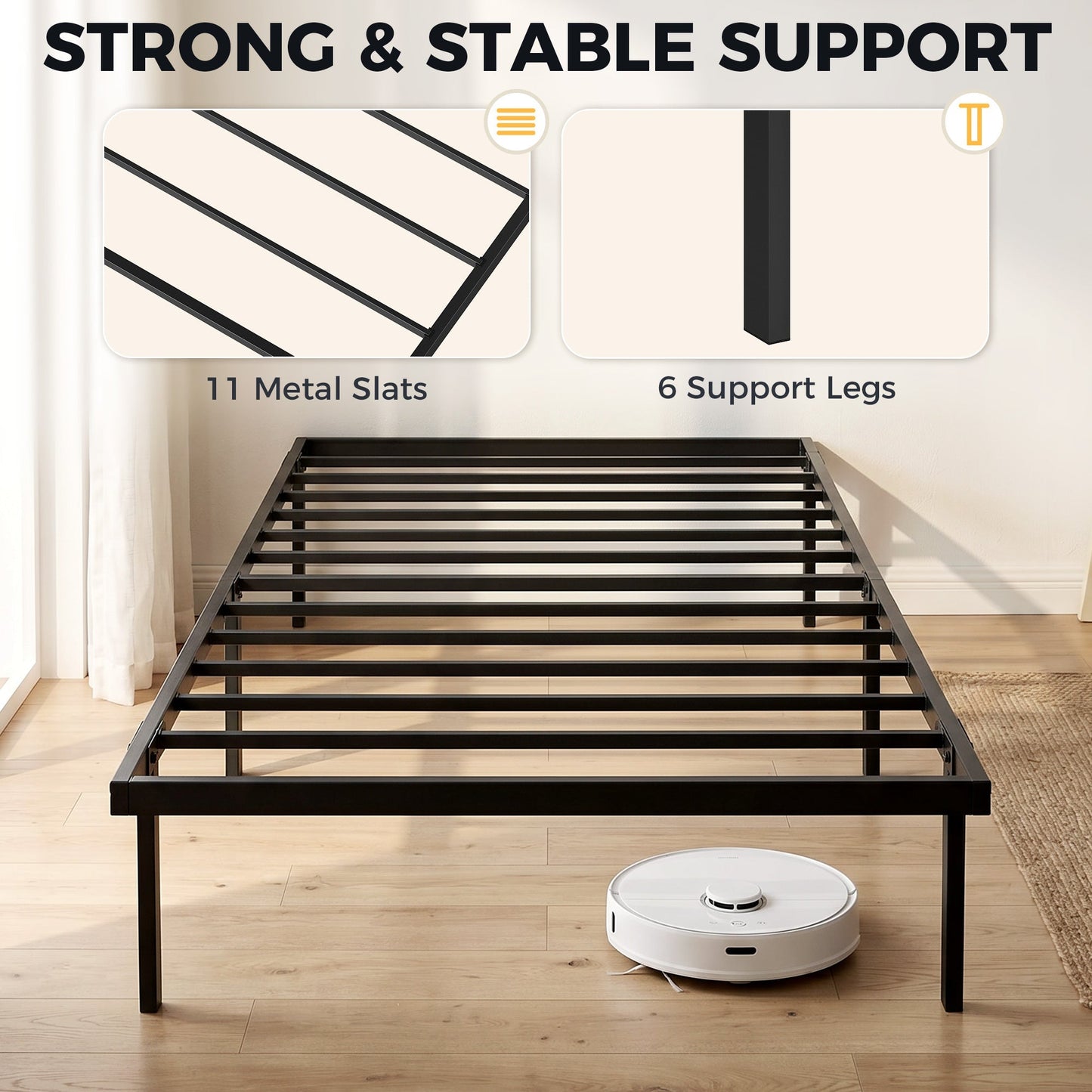 HOMCOM 3ft Single Bed Frame with Underbed Storage, Metal Platform Bed Frame with Steel Slat Support, No Box Spring Needed