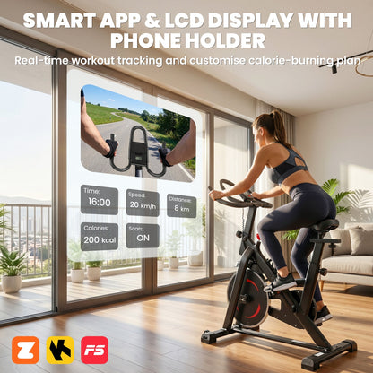 SPORTNOW Exercise Bike, Indoor Stationary Bike with Smart APP, 0-100% Magnetic Resistance, Adjustable Seat & Handlebars