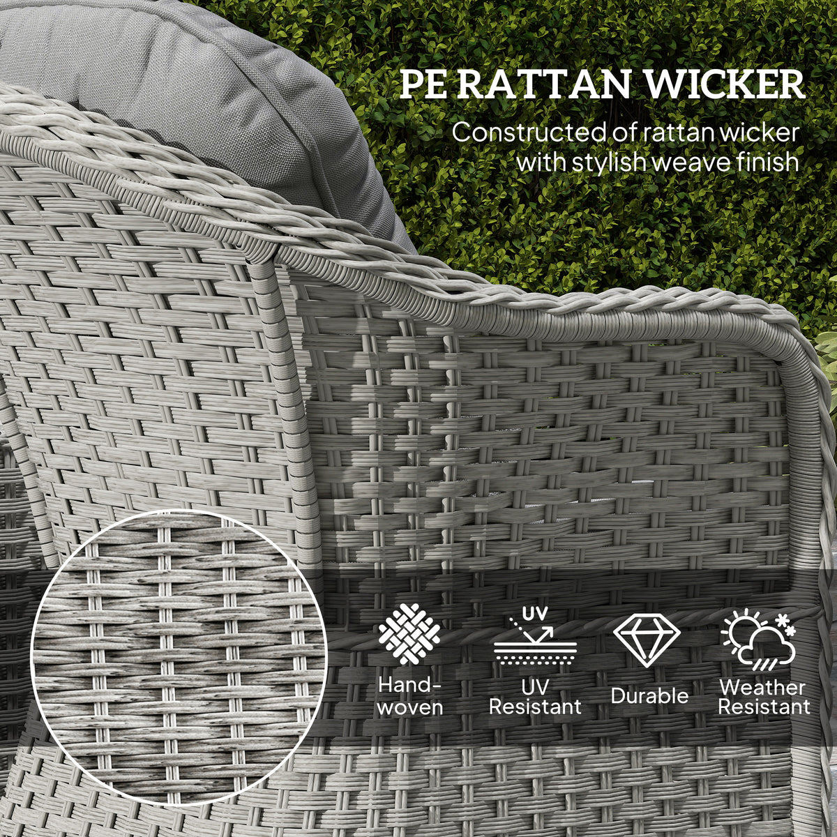 Outsunny Three-Piece Super Padded Rattan Set in Light Grey