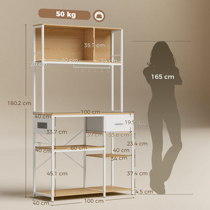 HOMCOM Kitchen Storage Rack with Power Outlet