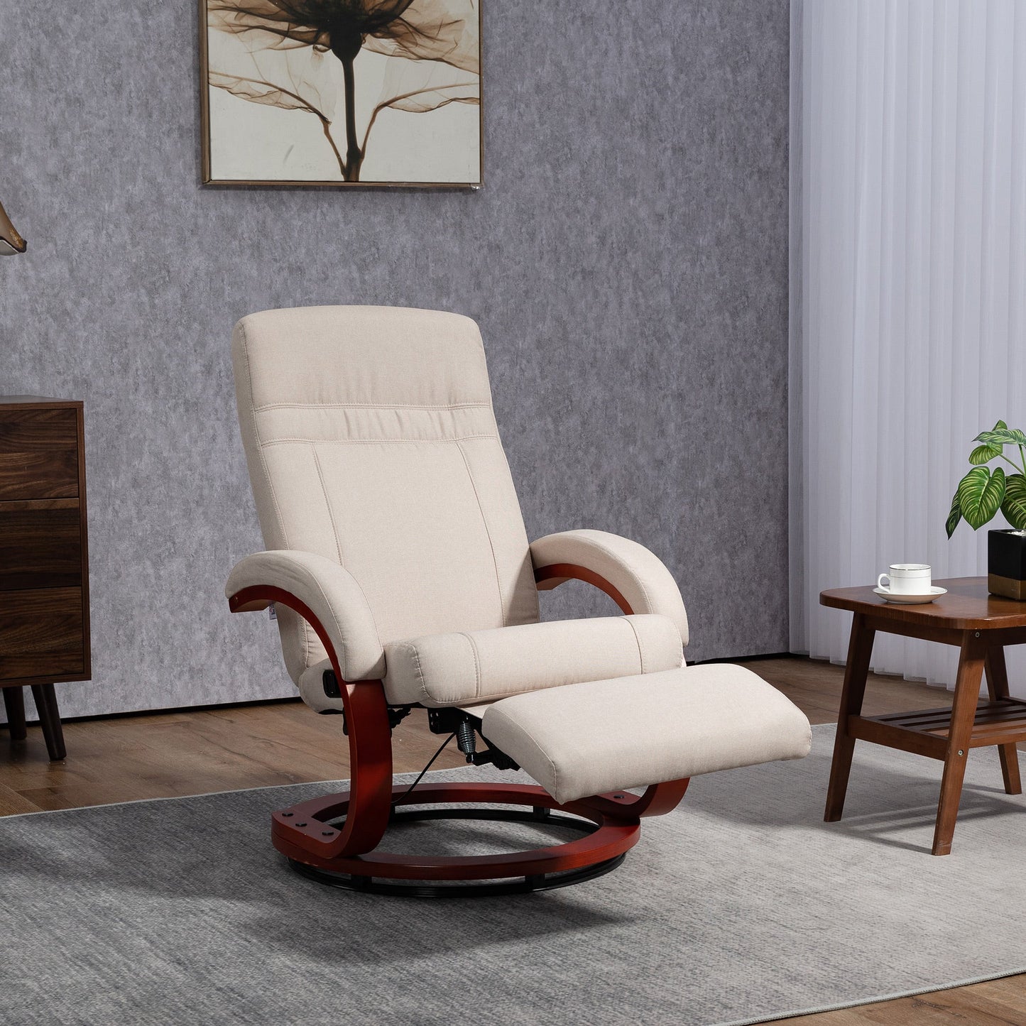 HOMCOM 135 degrees Manual Reclining Swivel Chair, with Footrest - Beige
