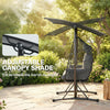 Outsunny Double Hanging Egg Chair with Canopy, Rattan Garden Egg Swing Chair with Cushion, Stand for Indoor Outdoor, Dark Grey
