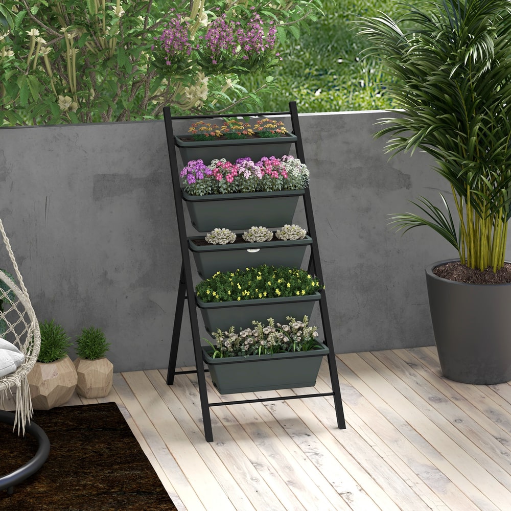 Outsunny 5-Tier Vertical Raised Garden Planter in Charcoal Grey