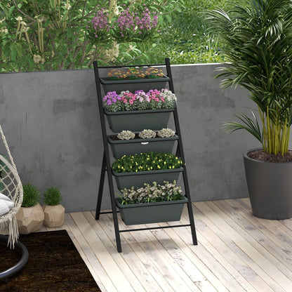 Outsunny 5-Tier Vertical Raised Garden Planter in Charcoal Grey