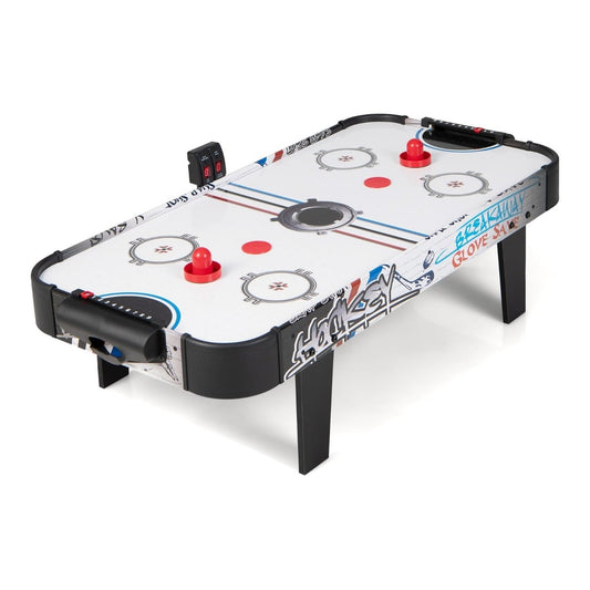 Air Powered Hockey Table with pucks, pushers and LED scoreboard, showing the full product from a front angle