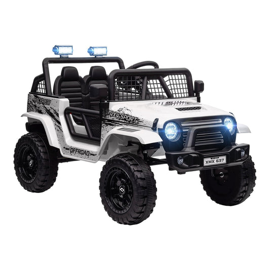 AIYAPLAY 12V Battery Powered Kids Ride-On Car, a white electric truck with black accents and off-road styling