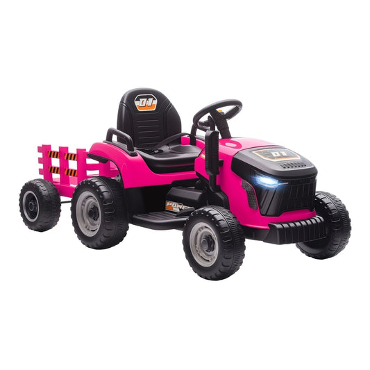 AIYAPLAY 12V Ride on Tractor and Trailer with detachable trailer in pink