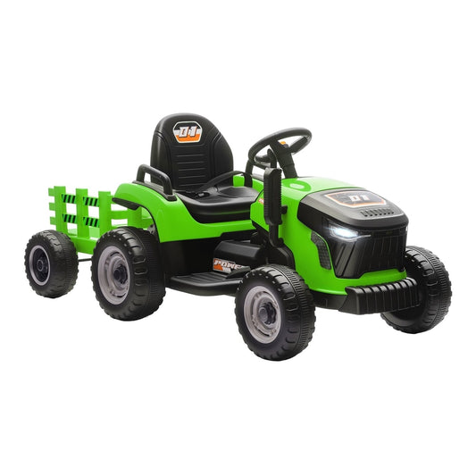 AIYAPLAY 12V Ride on Tractor and Trailer in green with a detachable trailer