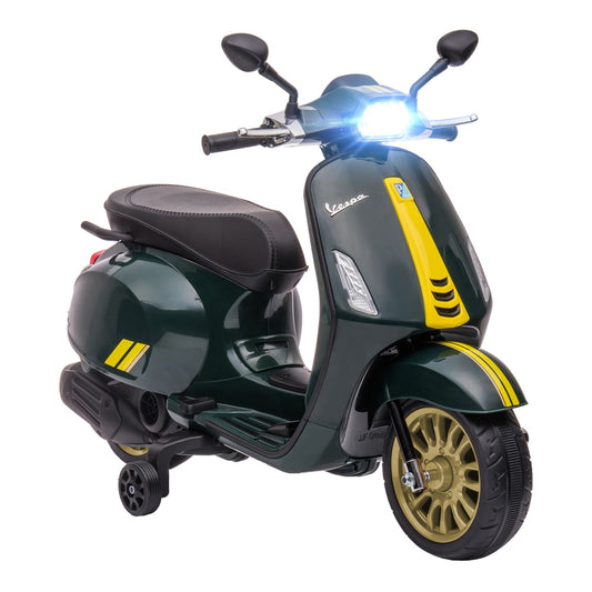 AIYAPLAY 12V Vespa Licensed Kids Electric Motorbike w/ Music in Green