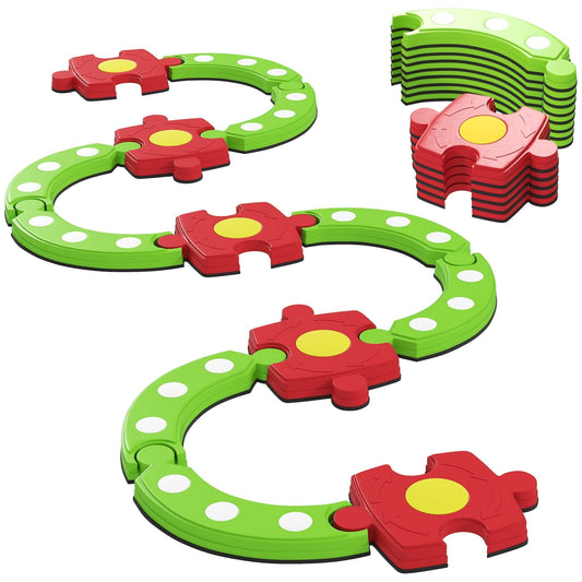 AIYAPLAY 13 PCS Kids Balance Beam Stepping Stones Set with green and red puzzle pieces