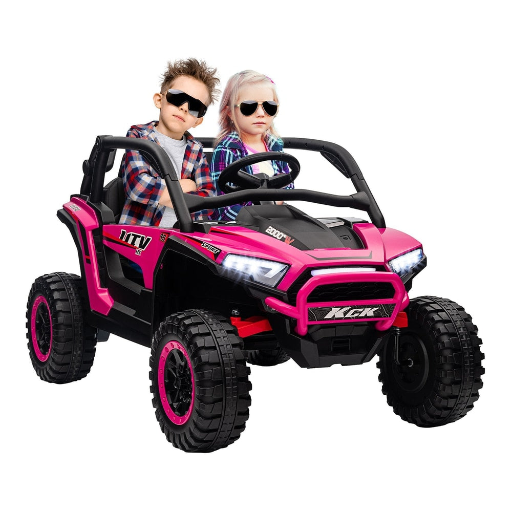 AIYAPLAY 2 Seater 24V 7AH Ride on Truck with two children wearing sunglasses sitting inside