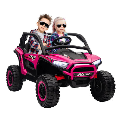 AIYAPLAY 2 Seater 24V 7AH Ride on Truck with two children wearing sunglasses sitting inside