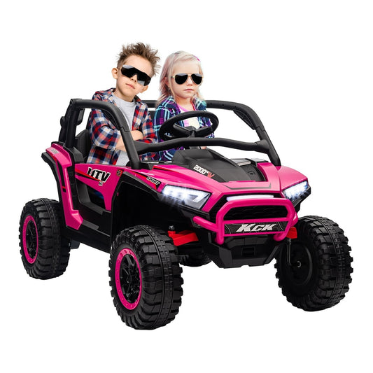 AIYAPLAY 2 Seater 24V 7AH Ride on Truck with two children wearing sunglasses sitting inside