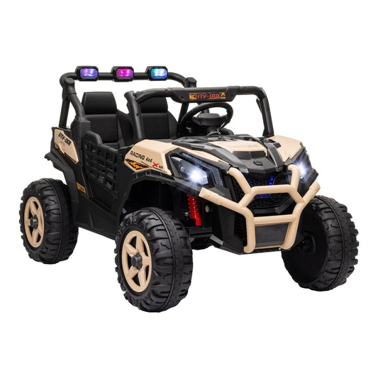 AIYAPLAY 24V 2 Seater Kids Electric Car in khaki with large wheels and lights