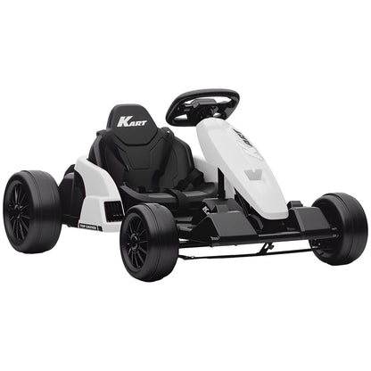 AIYAPLAY 24V Electric Go Kart, a white ride-on car with black wheels and seat