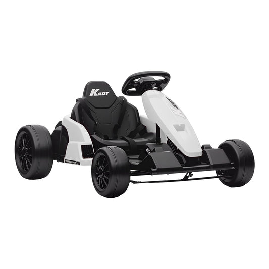 AIYAPLAY 24V Electric Go Kart, a white ride-on car with black wheels and seat