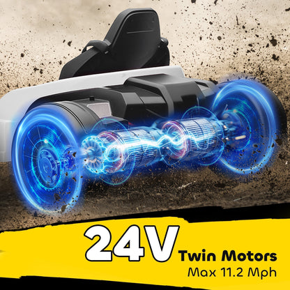 Close up of the twin motors and battery of the electric go kart with glowing blue energy