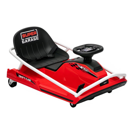AIYAPLAY 24V Electric Go Kart for kids in red with a black seat and steering wheel