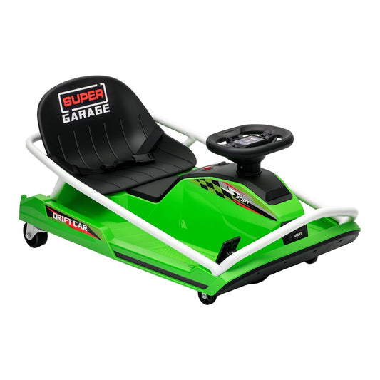 AIYAPLAY 24V Electric Go Kart front three-quarter view with white frame and green body