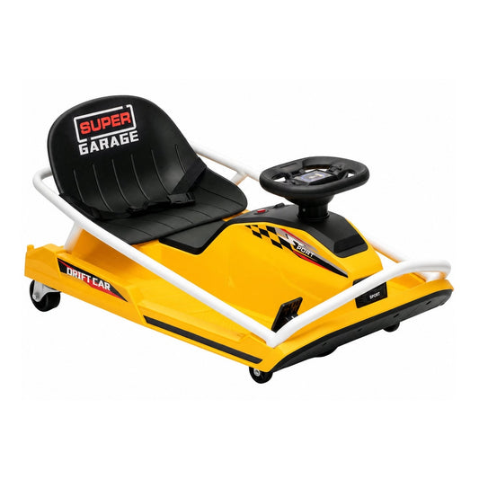 AIYAPLAY 24V Electric Go Kart in bright yellow with a black seat and white protective frame