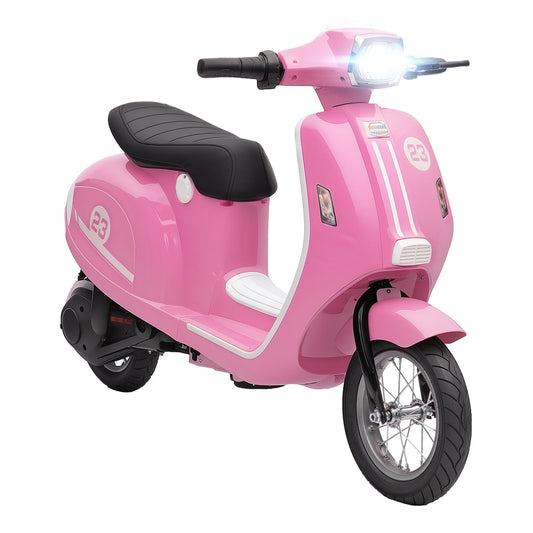 AIYAPLAY 24V Kids Electric Motorbike in pink with a black seat and illuminated front headlight