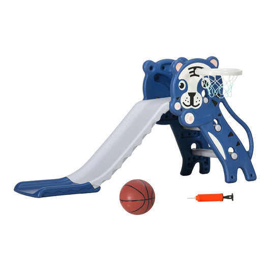 AIYAPLAY 3 in 1 Baby Slide with climber, basketball hoop and basketball in blue