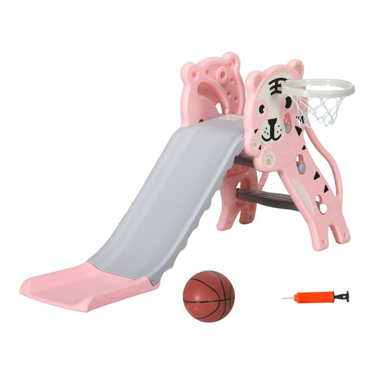 AIYAPLAY 3 in 1 Baby Slide with a basketball hoop, ball and pump on a white background
