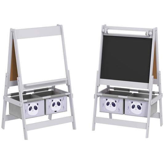 AIYAPLAY 3-In-1 Kids Easel with Paper Roll shown from both the whiteboard and blackboard sides