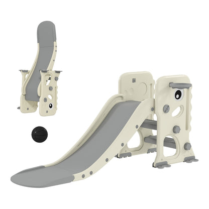 AIYAPLAY 3 in 1 Kids Slide with Climber, a cream white toddler slide with a grey slide and climbing steps