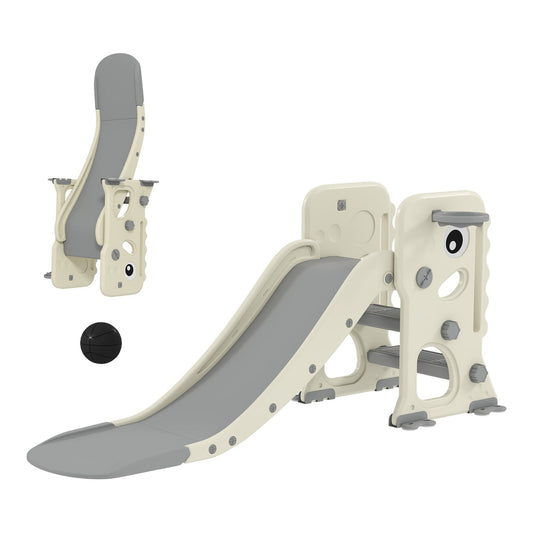 AIYAPLAY 3 in 1 Kids Slide with Climber, a cream white toddler slide with a grey slide and climbing steps