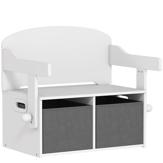 AIYAPLAY 3 in 1 Kids Storage Bench with two grey fabric bins underneath