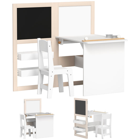 AIYAPLAY 3 in 1 Kids Table and Chair Set with storage, whiteboard and blackboard
