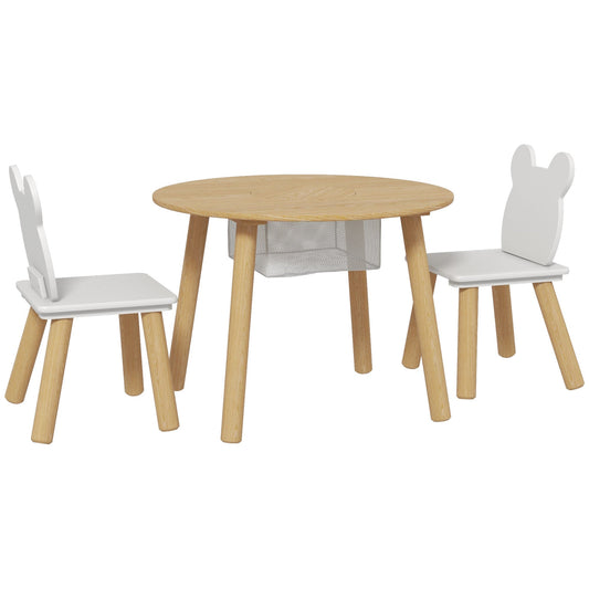 AIYAPLAY 3-Piece Kids Activity Table Set with two chairs and a centre mesh bag